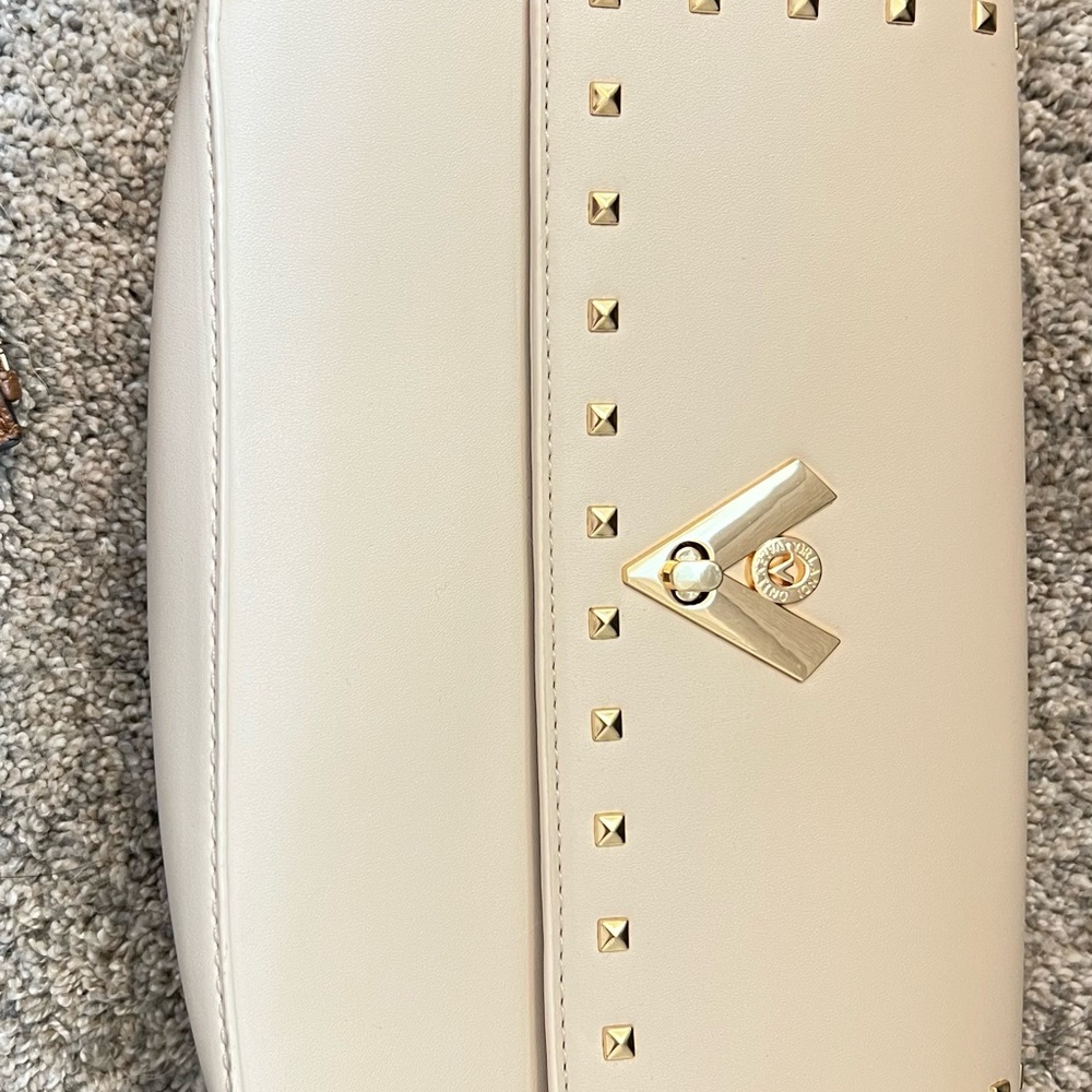 Valentino Orlandi Cream Crossbody Bag with Gold Accents